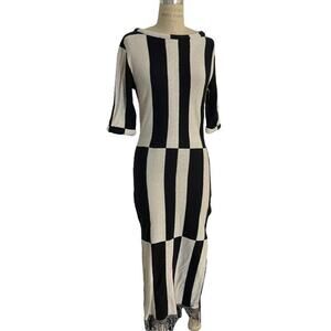 Maria Stanley Sweater Dress Opal Black‎ Cream with Fringe Hem